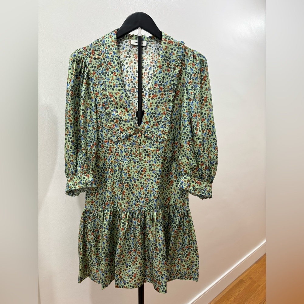 493. NWT! SANDRO Eilat Silk Green Floral Mini Dress - Picture 2 of 8